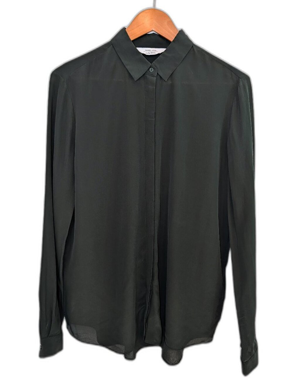 & Other Stories | 100% Silk Straight Fit Blouse Button Down Forest Green Size 8 - Picture 4 of 11